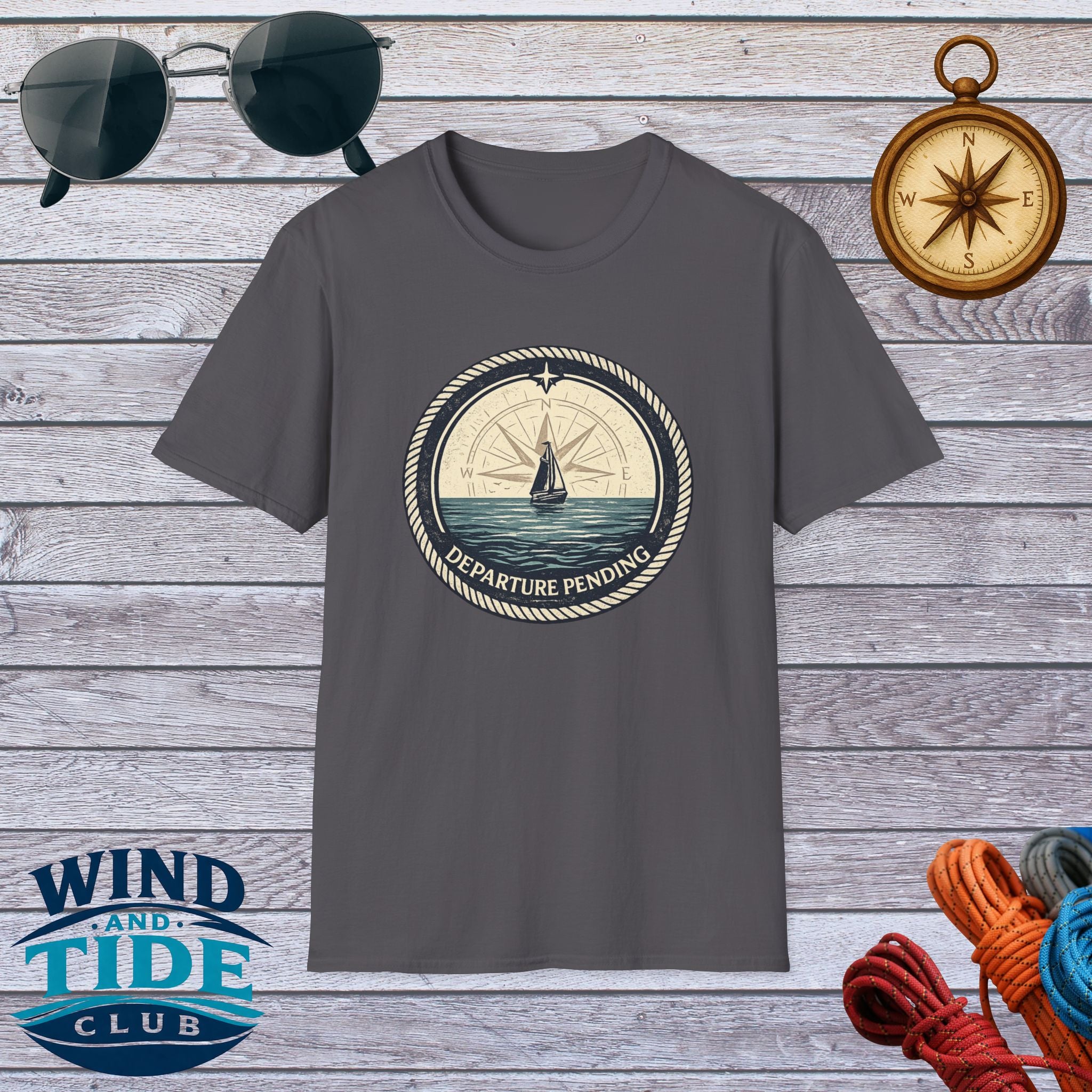 Sailboat Compass T-Shirt — "Departure Pending" Nautical Graphic Tee