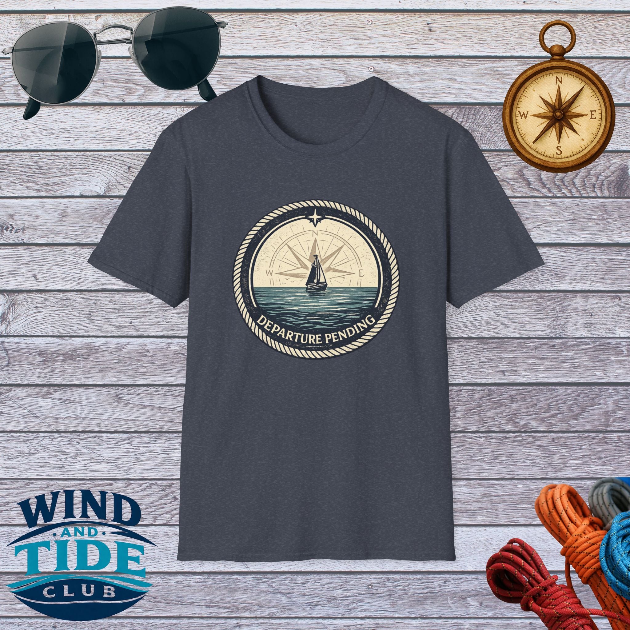 Sailboat Compass T-Shirt — "Departure Pending" Nautical Graphic Tee