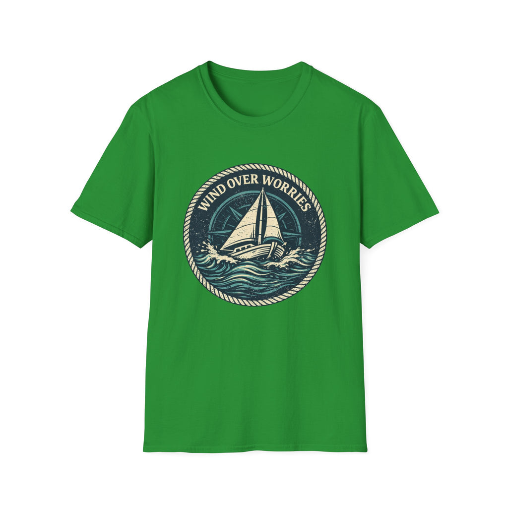 Sailboat Graphic Tee — "Wind Over Worries" Nautical T-Shirt