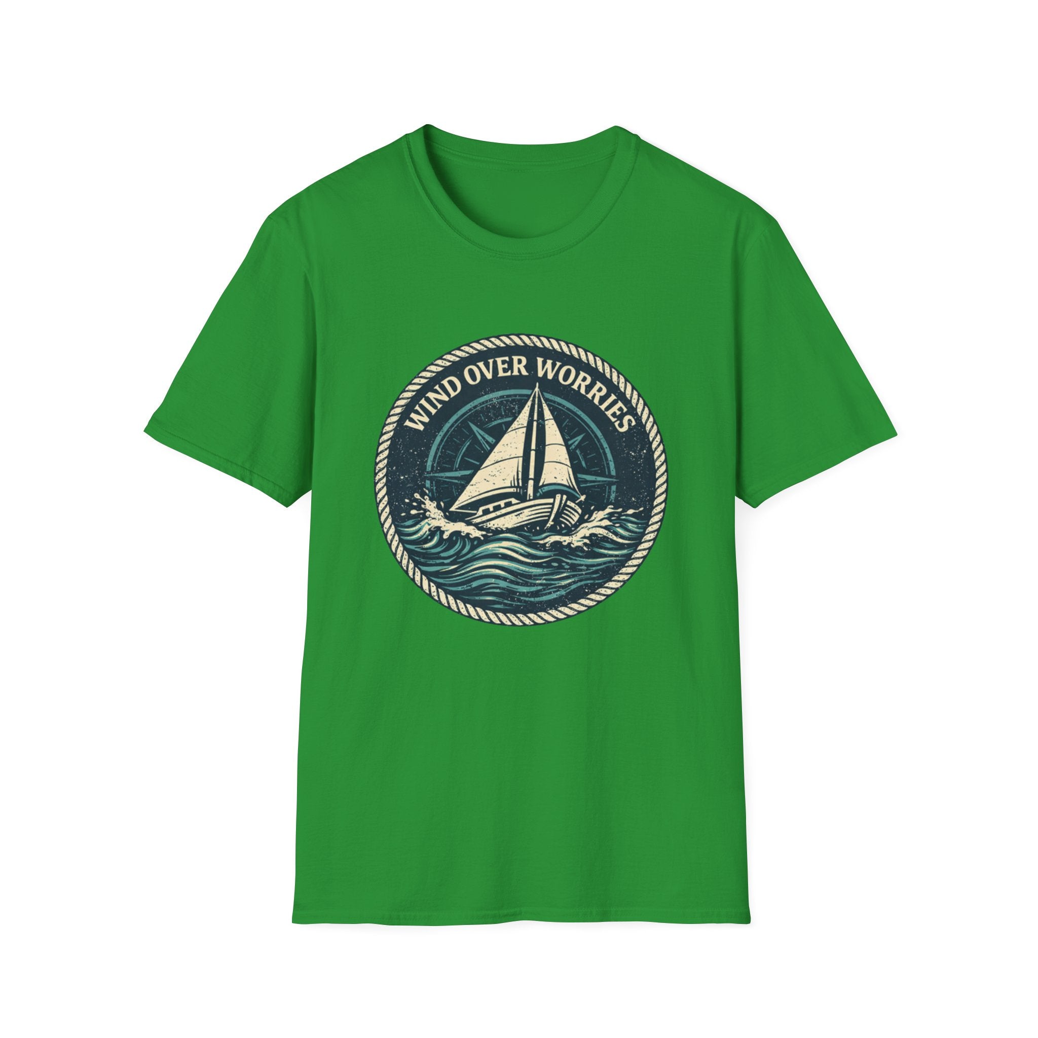 Sailboat Graphic Tee — "Wind Over Worries" Nautical T-Shirt