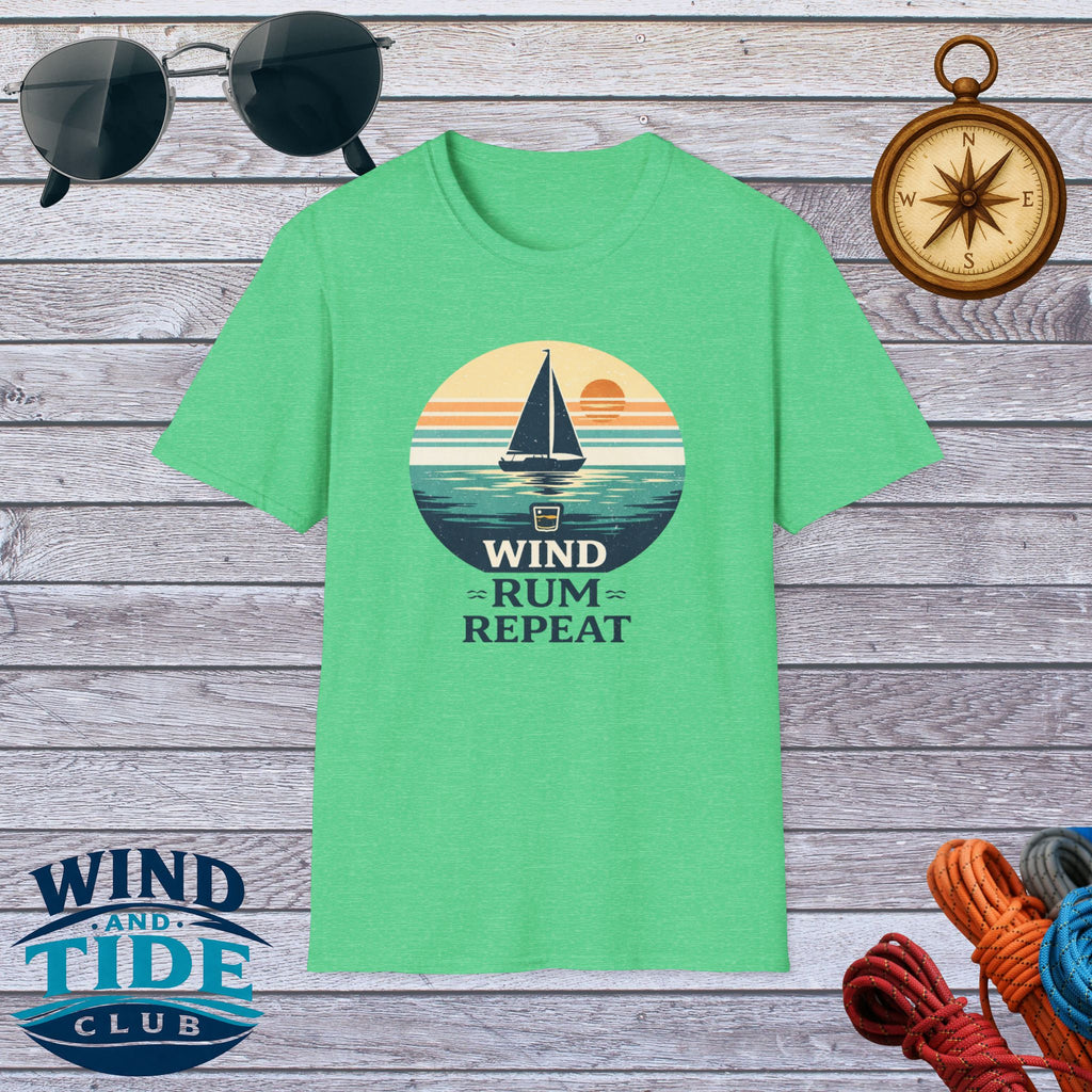 Sailboat Sunset Tee - "Wind Rum Repeat" Nautical Sailing Shirt