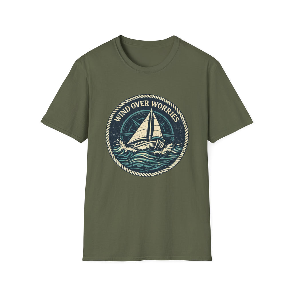 Sailboat Graphic Tee — "Wind Over Worries" Nautical T-Shirt