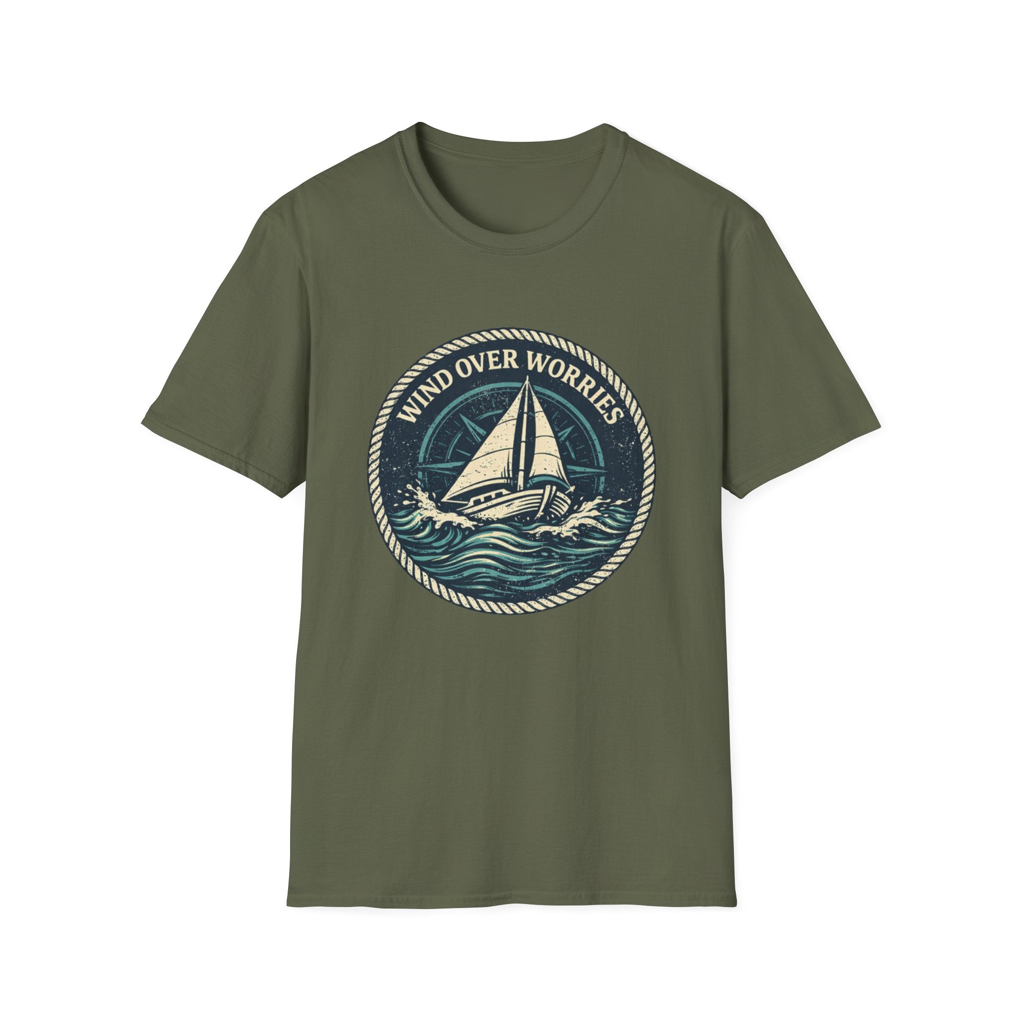 Sailboat Graphic Tee — "Wind Over Worries" Nautical T-Shirt