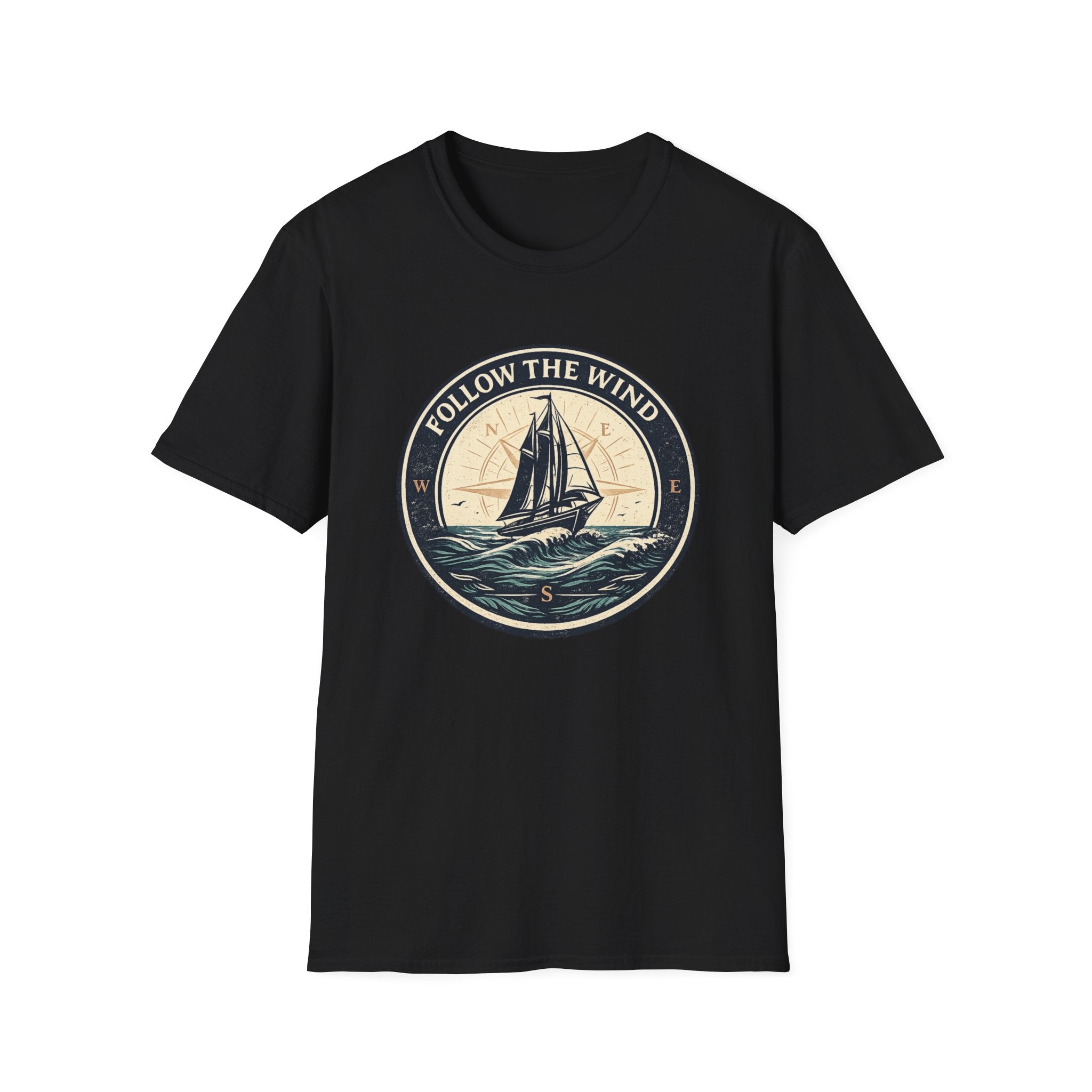 Nautical 'Follow the Wind' Sailboat T-Shirt – Vintage Ocean Crew Tee