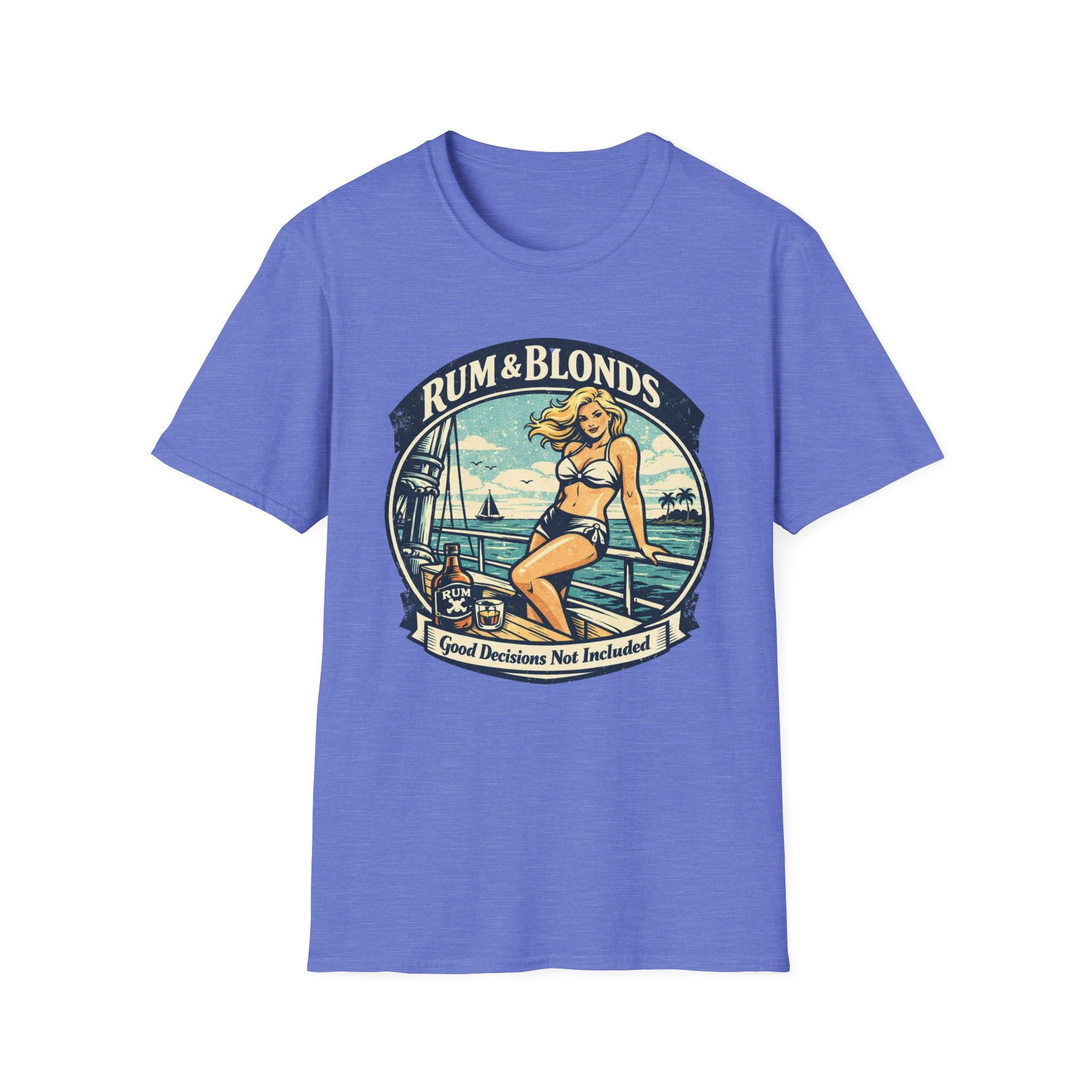 Rum & Blonds Vintage Pinup T-Shirt — 'Good Decisions Not Included' Beach Tee