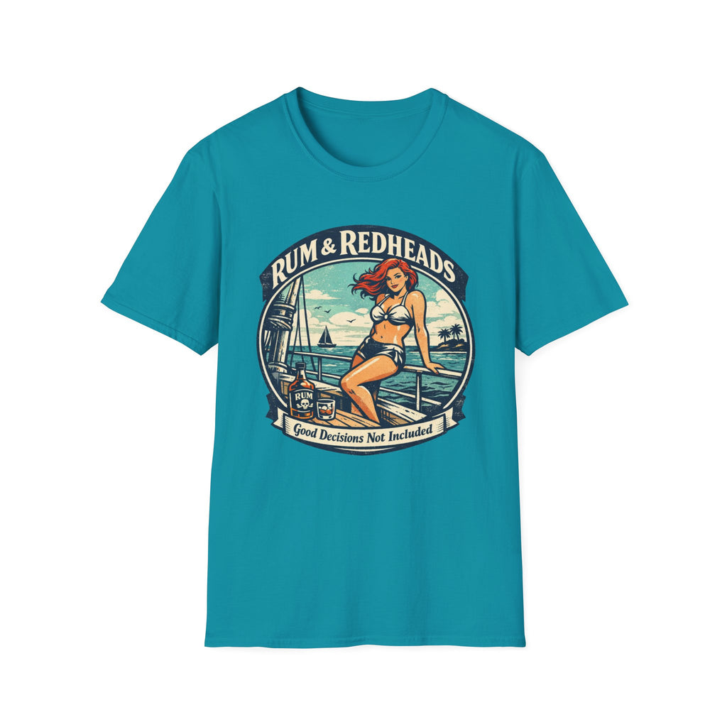 Rum & Redheads Retro Pinup T-Shirt — "Good Decisions Not Included"