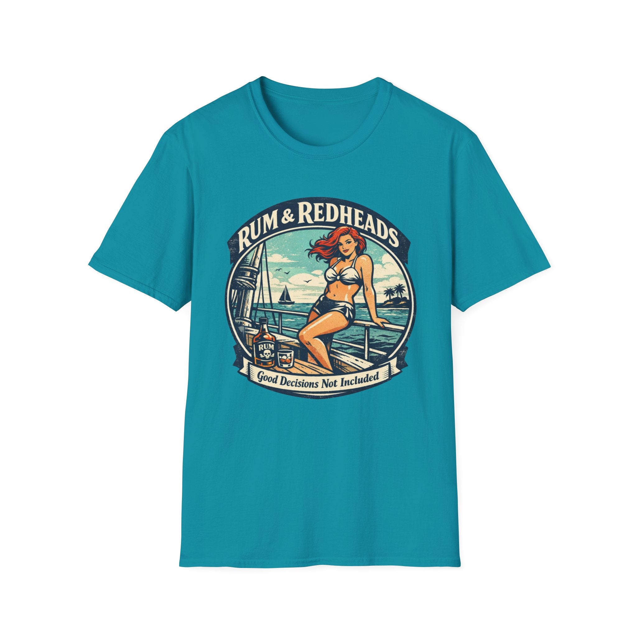 Rum & Redheads Retro Pinup T-Shirt — "Good Decisions Not Included"