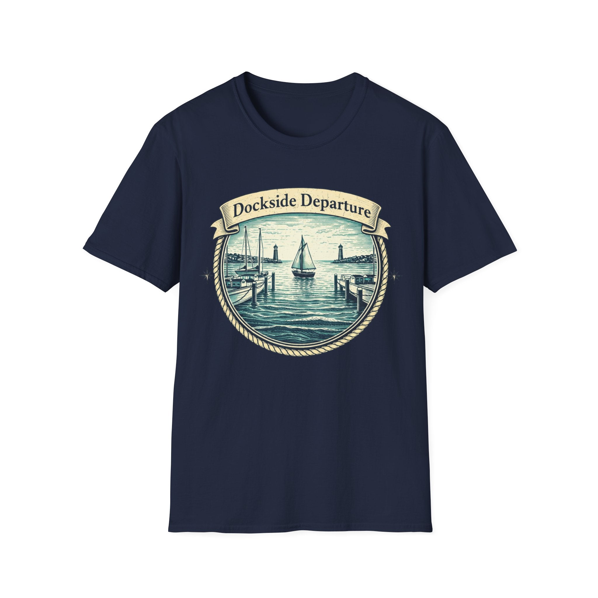 Dockside Departure Nautical T-Shirt — Vintage Sailboat Harbor Tee