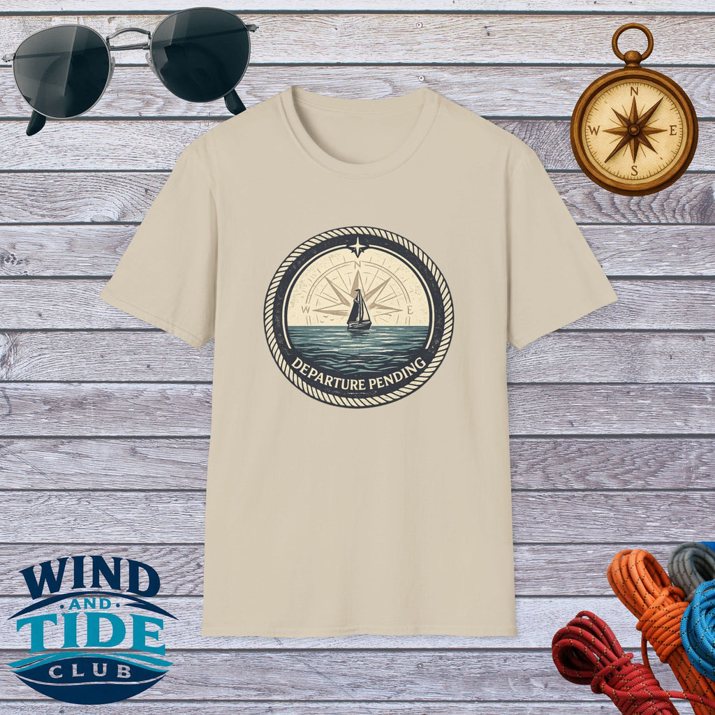 Sailboat Compass T-Shirt — "Departure Pending" Nautical Graphic Tee