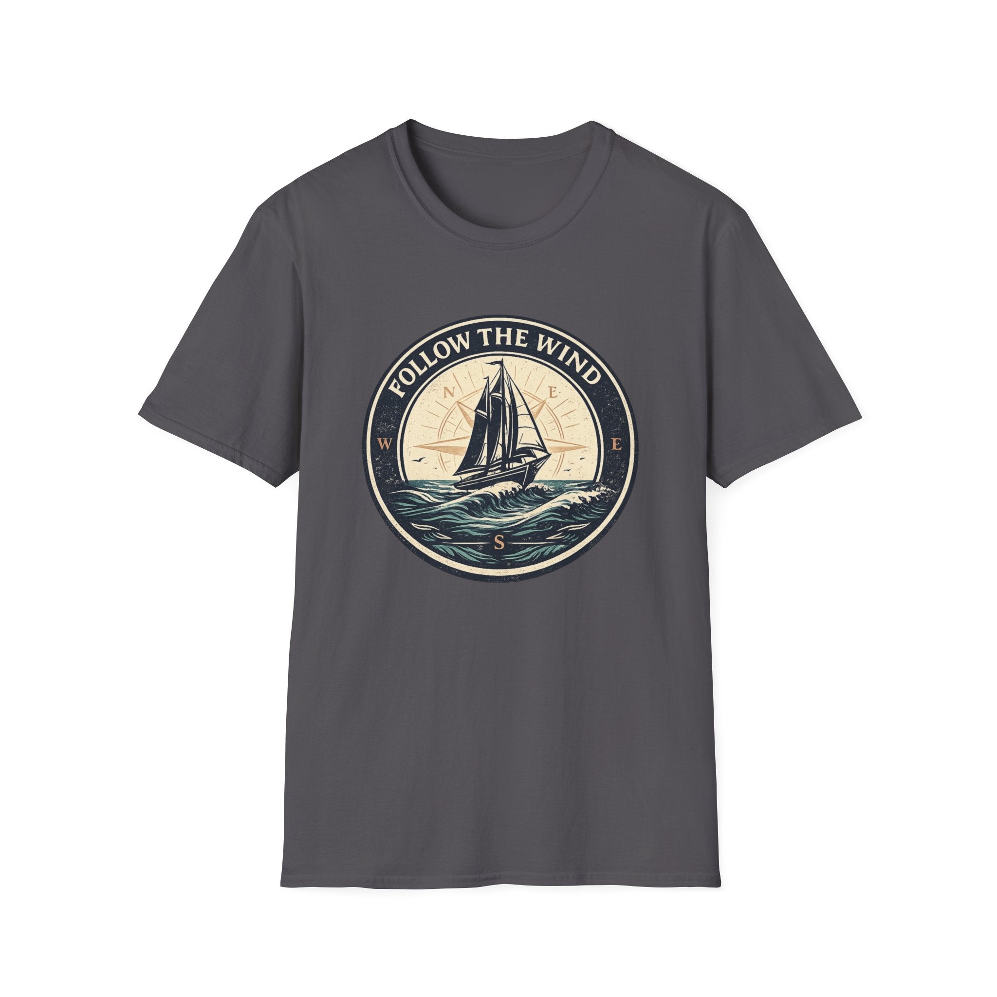 Nautical 'Follow the Wind' Sailboat T-Shirt – Vintage Ocean Crew Tee