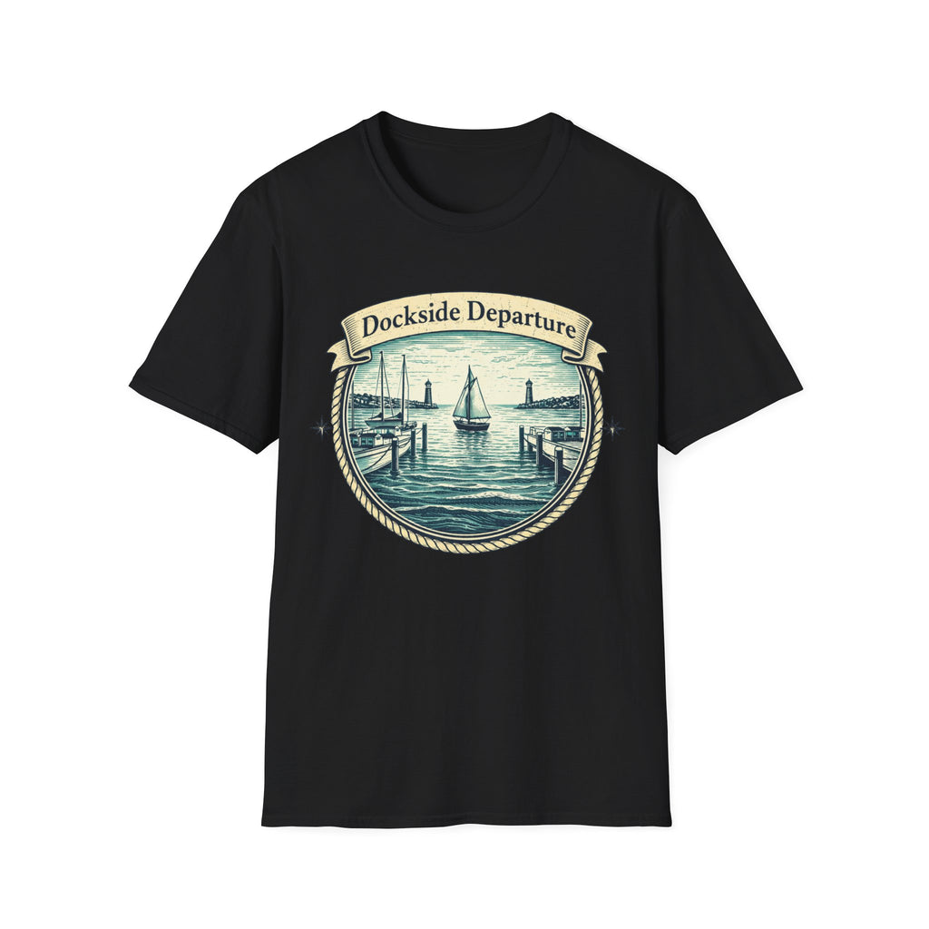 Dockside Departure Nautical T-Shirt — Vintage Sailboat Harbor Tee