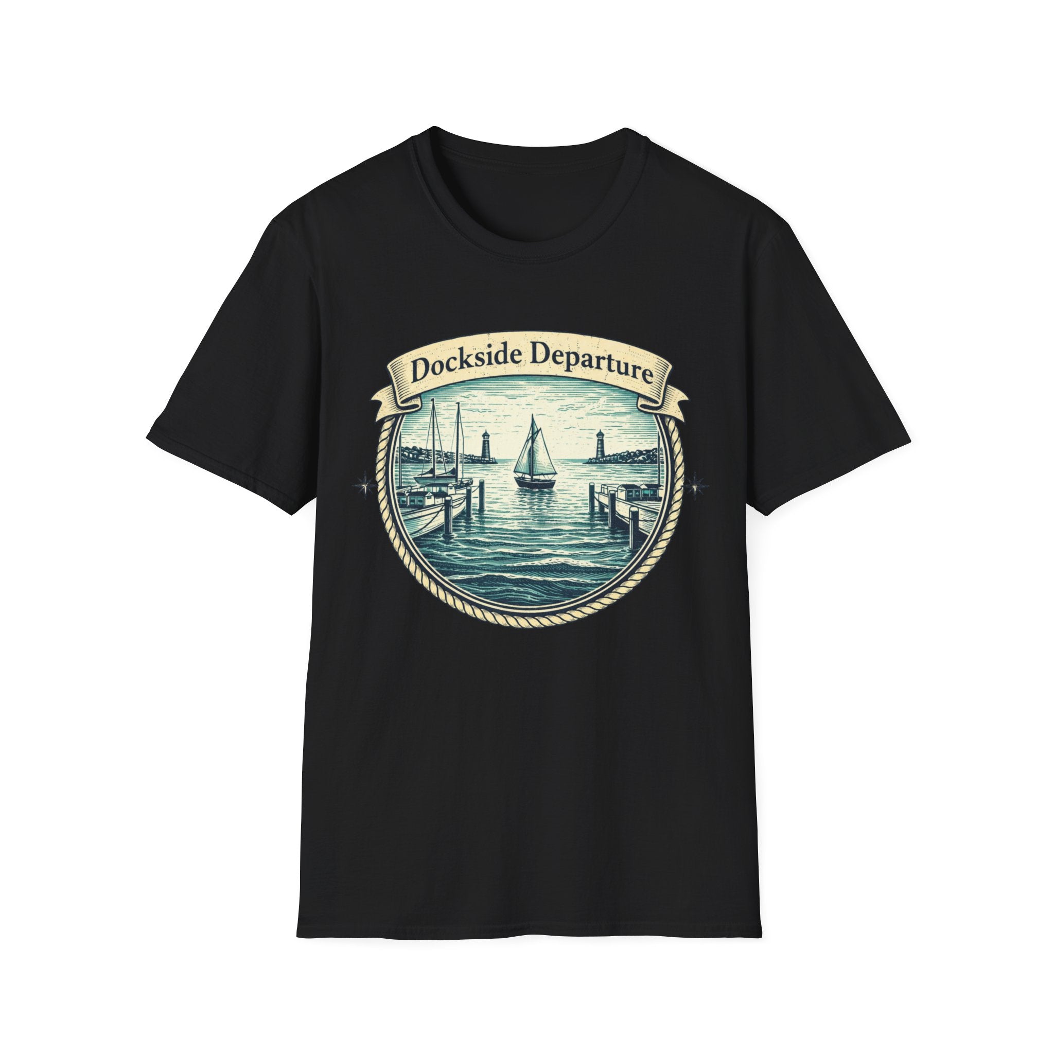 Dockside Departure Nautical T-Shirt — Vintage Sailboat Harbor Tee