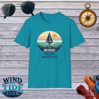 Sailboat Sunset Tee - "Wind Rum Repeat" Nautical Sailing Shirt