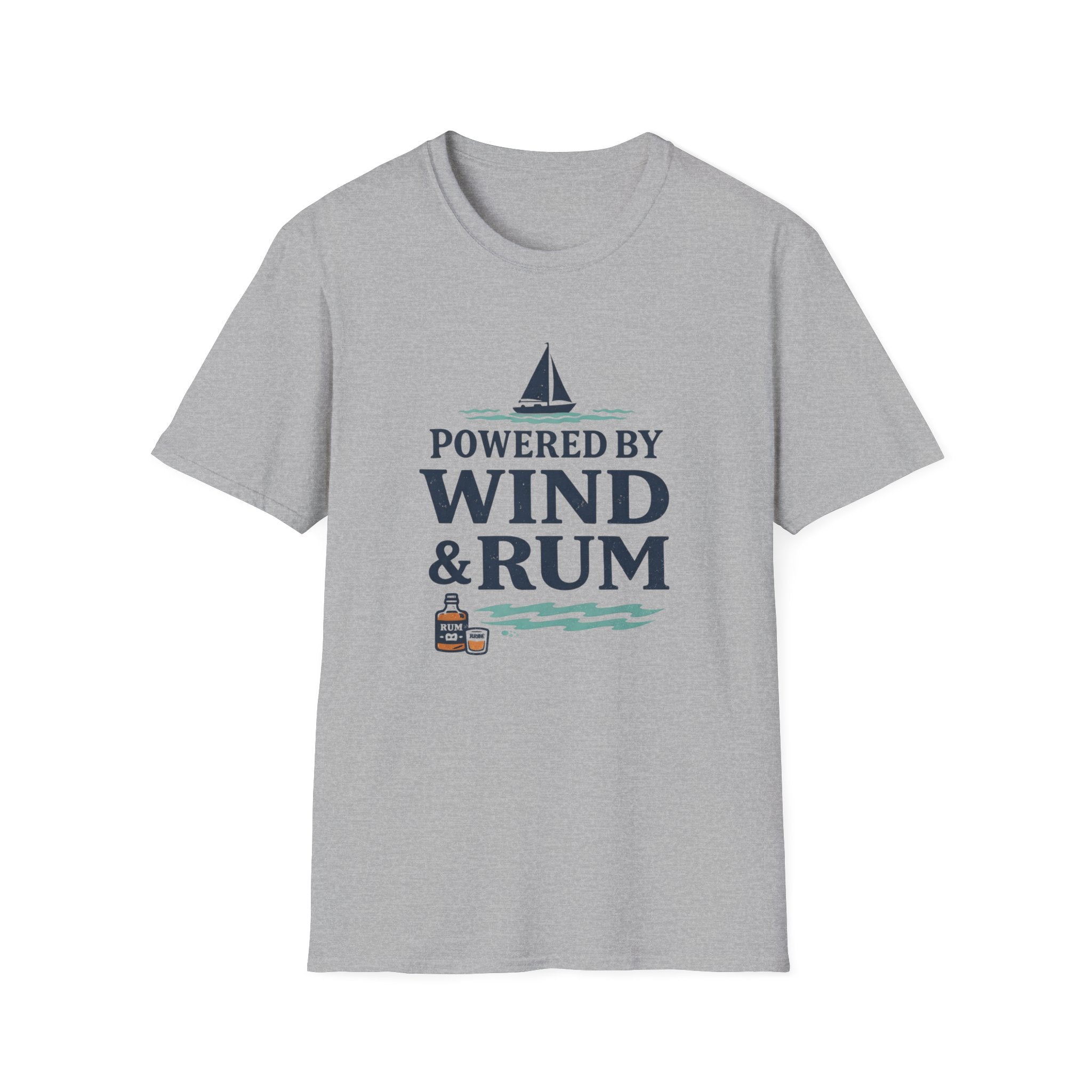 Sailor T-Shirt — "Powered by Wind & Rum" Nautical Sailing Tee