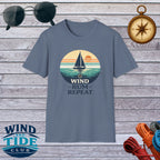 Sailboat Sunset Tee - "Wind Rum Repeat" Nautical Sailing Shirt