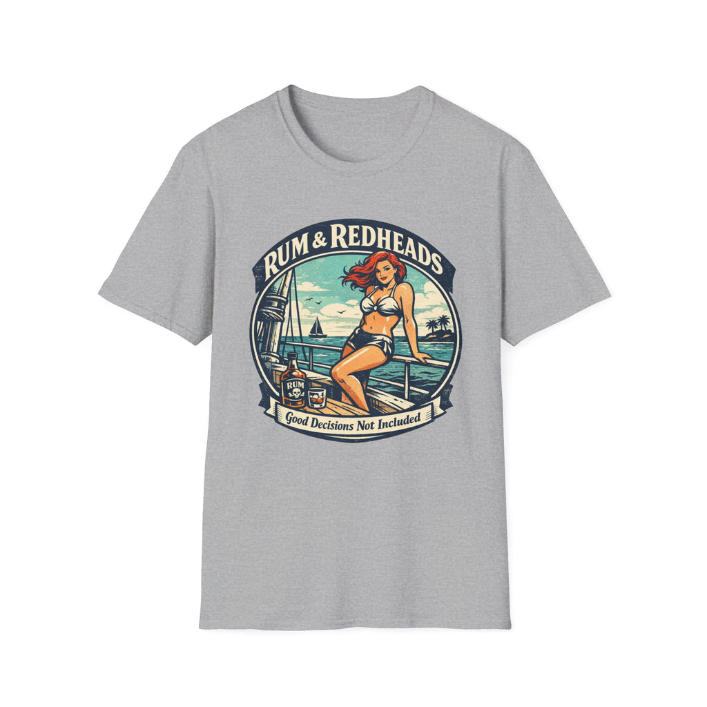 Rum & Redheads Retro Pinup T-Shirt — "Good Decisions Not Included"