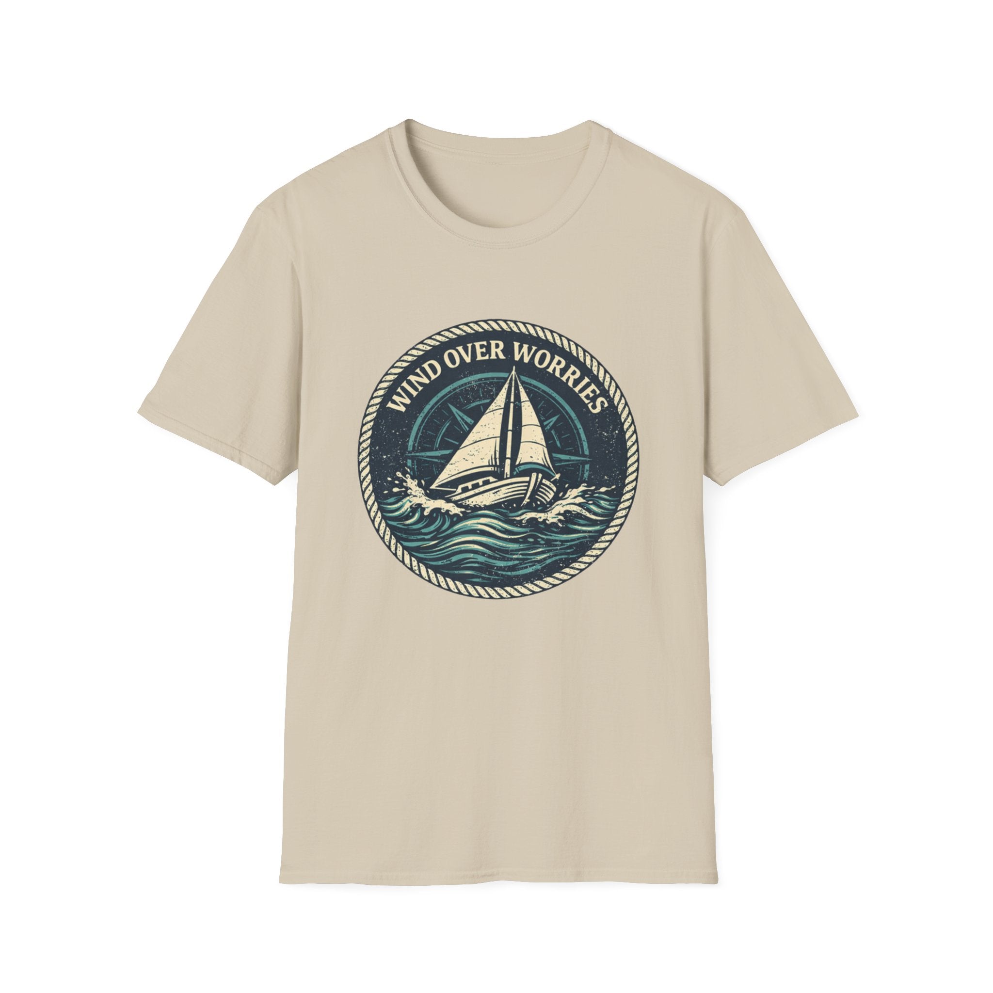 Sailboat Graphic Tee — "Wind Over Worries" Nautical T-Shirt