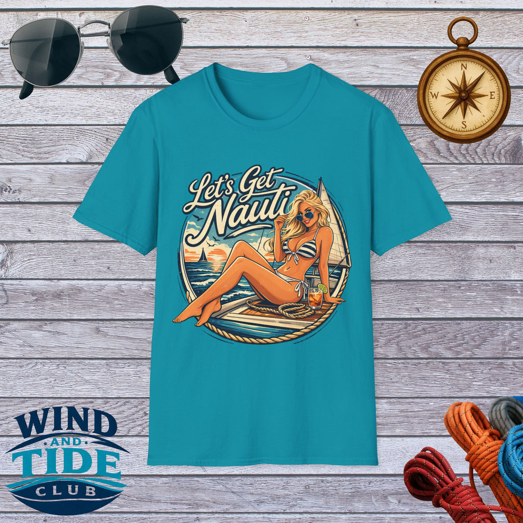 Let's Get Nauti Nautical T-Shirt — Retro Beach Blonde Pinup Graphic Tee