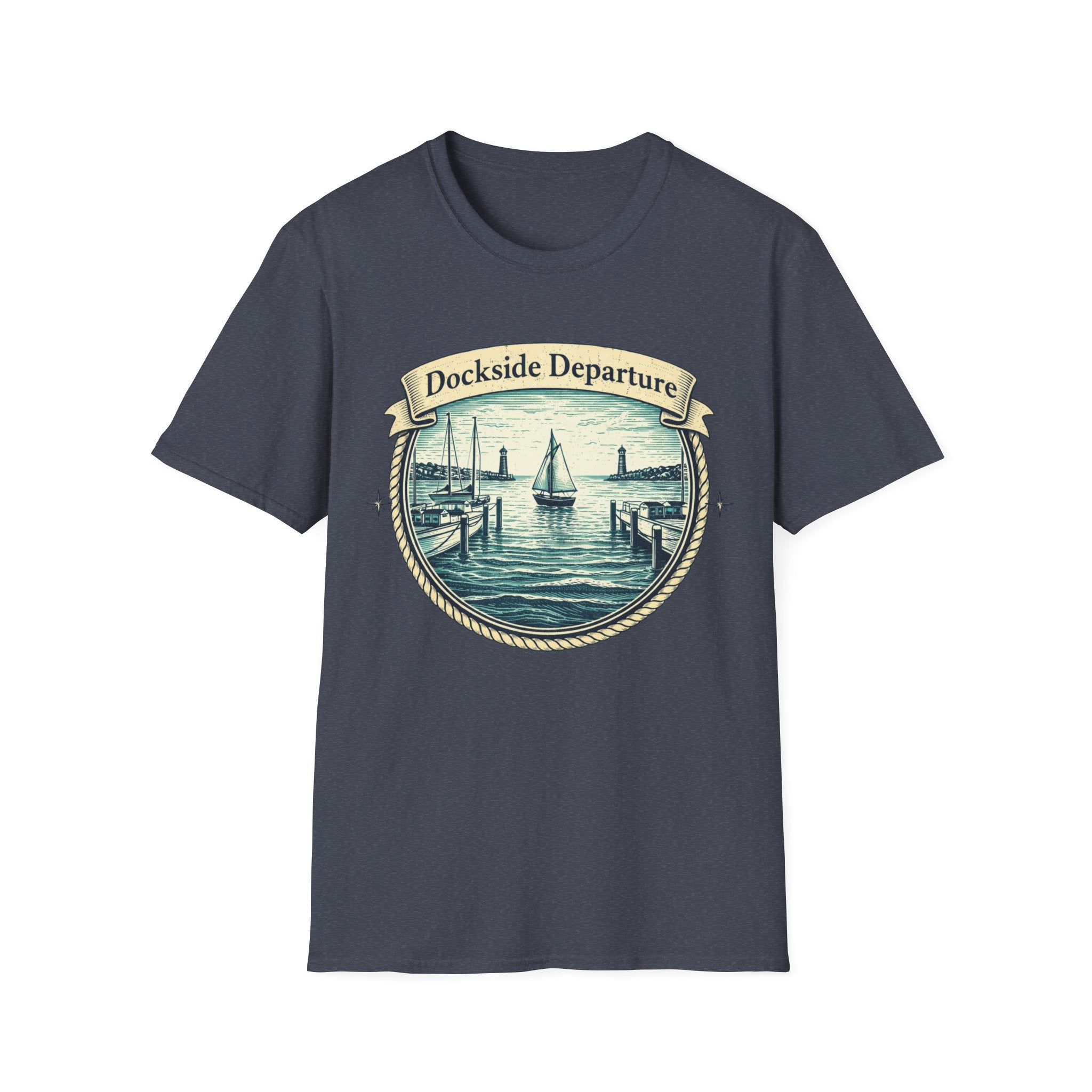 Dockside Departure Nautical T-Shirt — Vintage Sailboat Harbor Tee