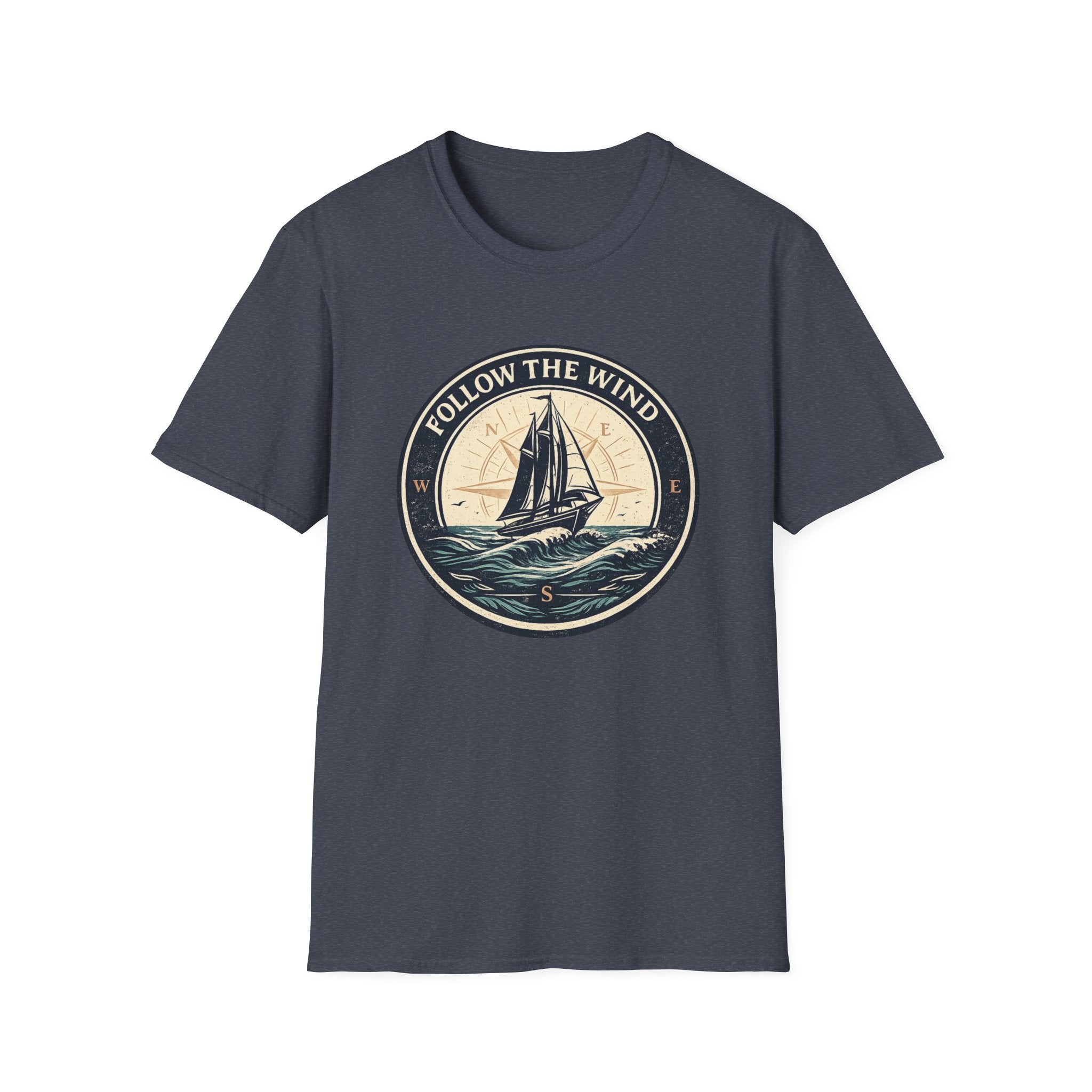 Nautical 'Follow the Wind' Sailboat T-Shirt – Vintage Ocean Crew Tee