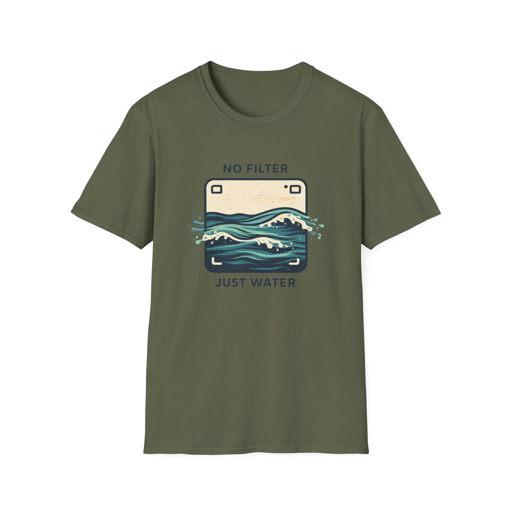 T-Shirt — "No Filter Just Water" Ocean Wave Camera Graphic