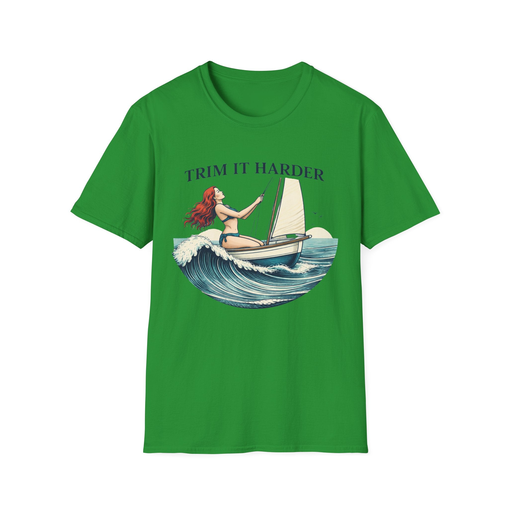 Trim It Harder Sailing T‑Shirt — Vintage Sailboat & Mermaid Wave Tee