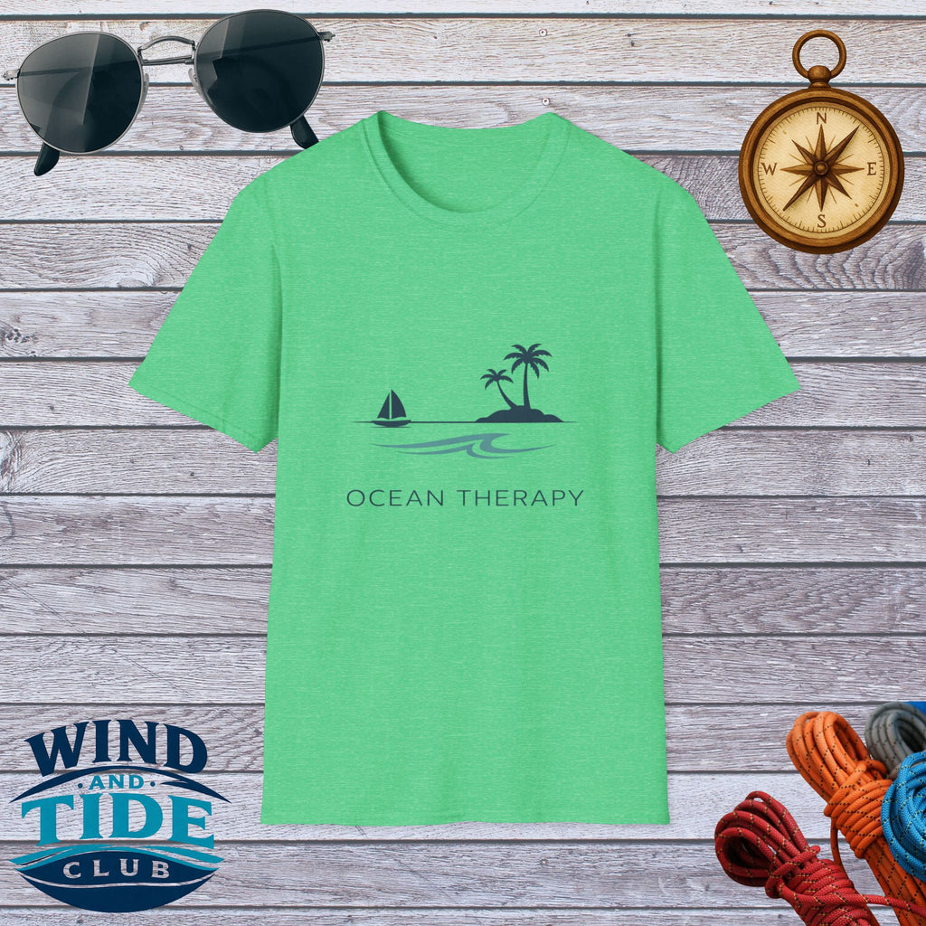 Ocean Therapy T-Shirt — Coastal Beach Palm Tree Sailboat Tee