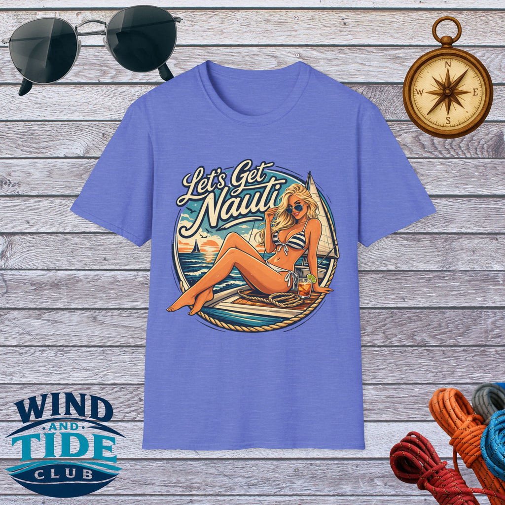 Let's Get Nauti Nautical T-Shirt — Retro Beach Blonde Pinup Graphic Tee