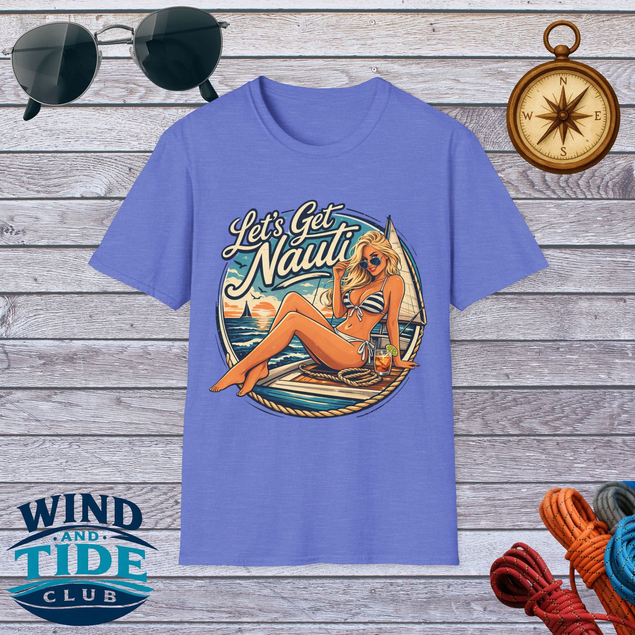 Let's Get Nauti Nautical T-Shirt — Retro Beach Blonde Pinup Graphic Tee