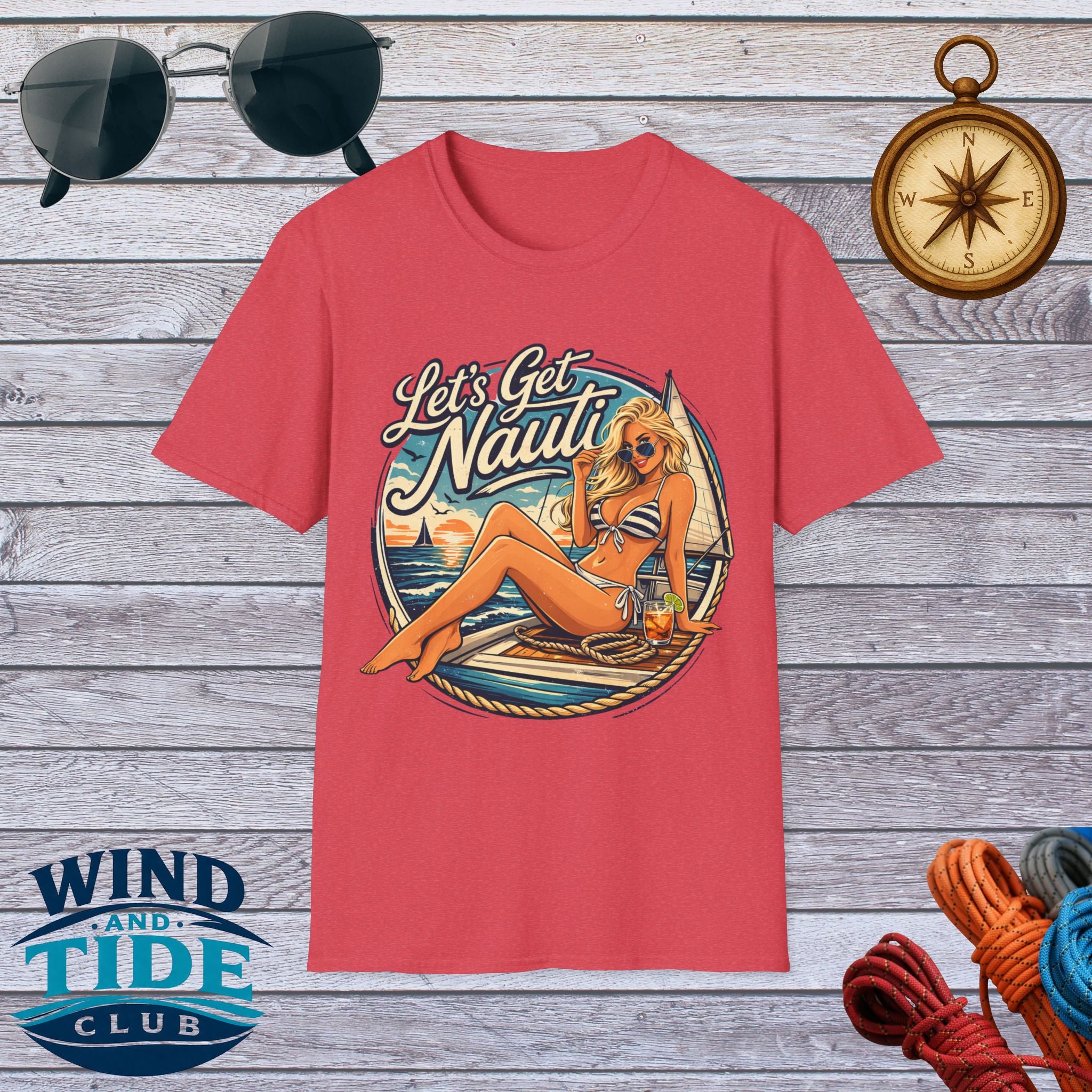Let's Get Nauti Nautical T-Shirt — Retro Beach Blonde Pinup Graphic Tee