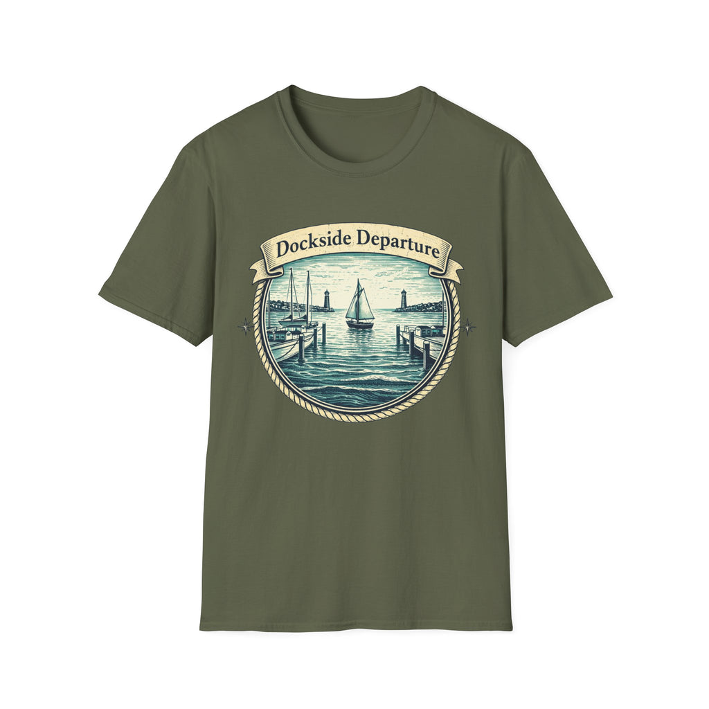 Dockside Departure Nautical T-Shirt — Vintage Sailboat Harbor Tee