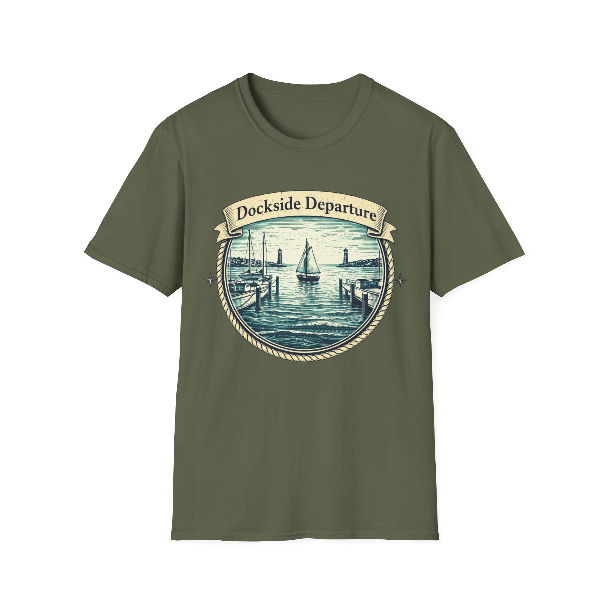Dockside Departure Nautical T-Shirt — Vintage Sailboat Harbor Tee